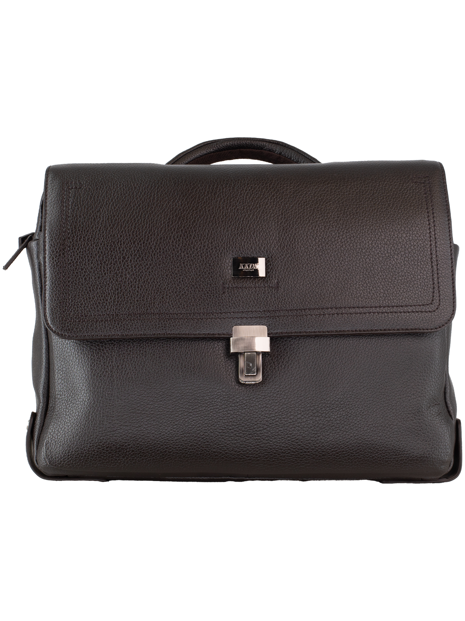 Front billede af computertaske i mørkebrun læder