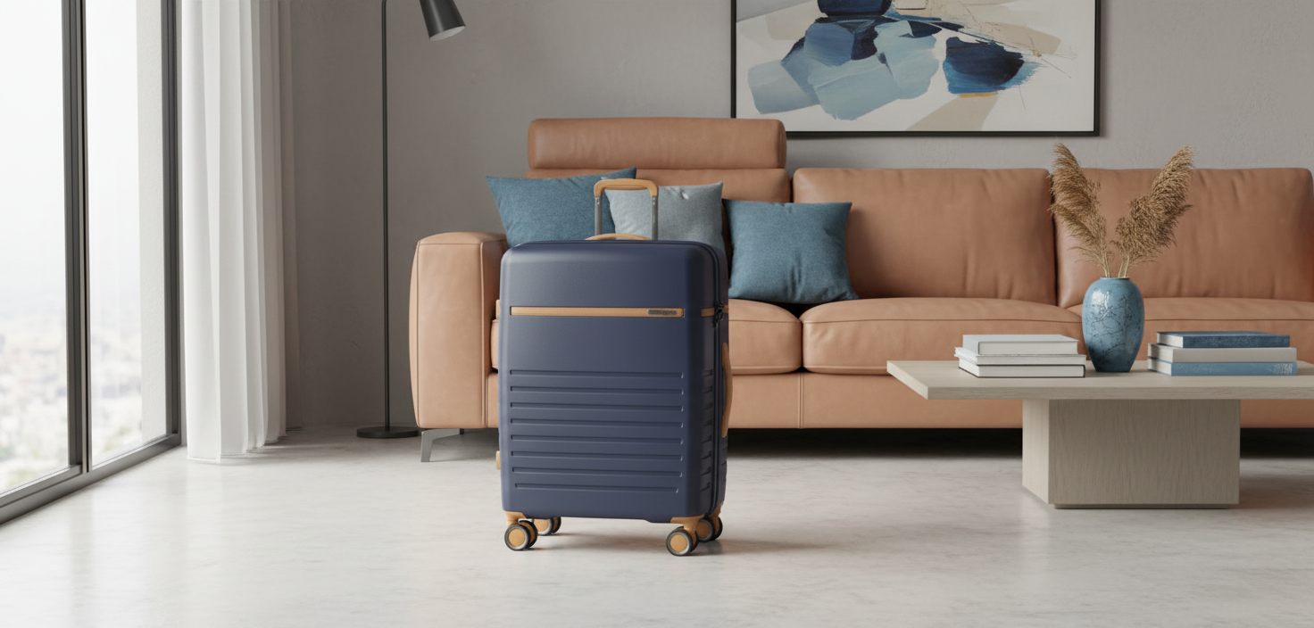 Premium lightweight suitcase with leather details