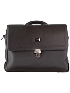 Front billede af computertaske i mørkebrun læder